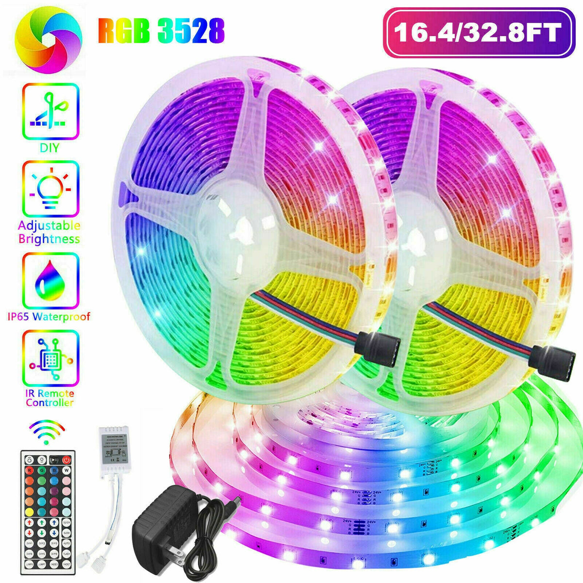 32FT Colorful LED Strip Lights with Remote - Waterproof