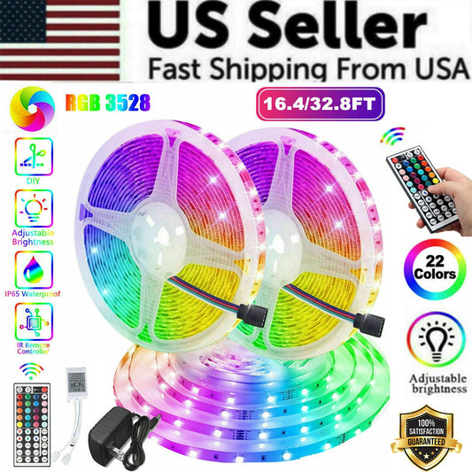 32FT Colorful LED Strip Lights with Remote - Waterproof